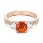 14k Rose Gold Custom Orange Sapphire And Diamond Mokume Engagement Ring - Flat View -  102104 - Thumbnail