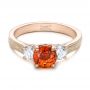 18k Rose Gold 18k Rose Gold Custom Orange Sapphire And Diamond Mokume Engagement Ring - Flat View -  102104 - Thumbnail