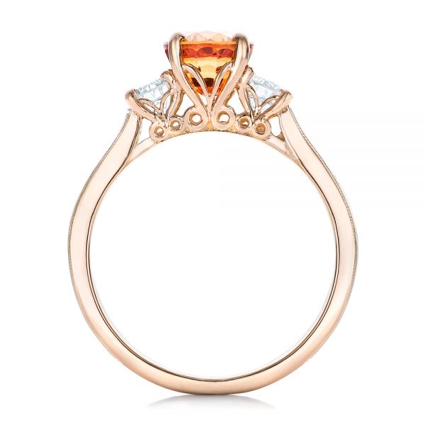 14k Rose Gold Custom Orange Sapphire And Diamond Mokume Engagement Ring - Front View -  102104