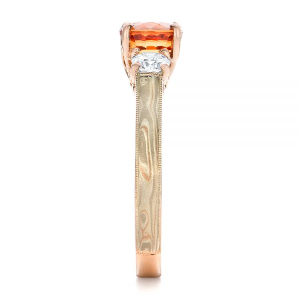 18k Rose Gold 18k Rose Gold Custom Orange Sapphire And Diamond Mokume Engagement Ring - Side View -  102104