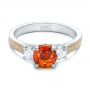 18k White Gold 18k White Gold Custom Orange Sapphire And Diamond Mokume Engagement Ring - Flat View -  102104 - Thumbnail