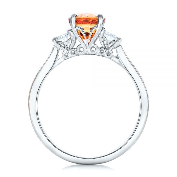  Platinum Platinum Custom Orange Sapphire And Diamond Mokume Engagement Ring - Front View -  102104