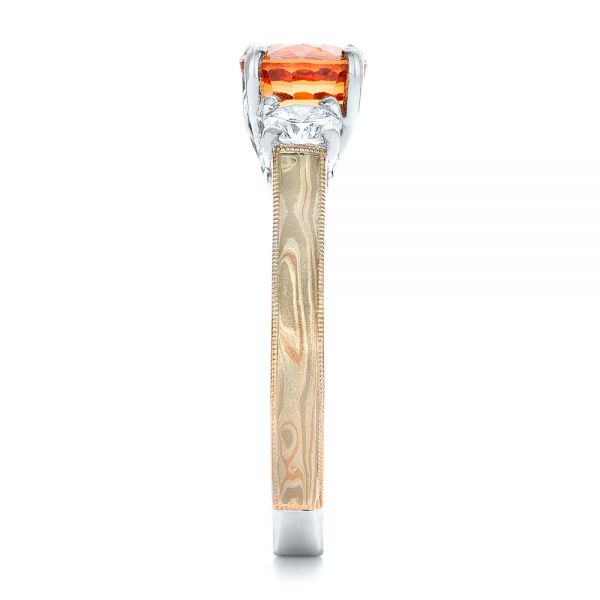 18k White Gold 18k White Gold Custom Orange Sapphire And Diamond Mokume Engagement Ring - Side View -  102104