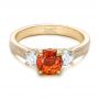 18k Yellow Gold 18k Yellow Gold Custom Orange Sapphire And Diamond Mokume Engagement Ring - Flat View -  102104 - Thumbnail