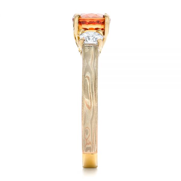 18k Yellow Gold 18k Yellow Gold Custom Orange Sapphire And Diamond Mokume Engagement Ring - Side View -  102104