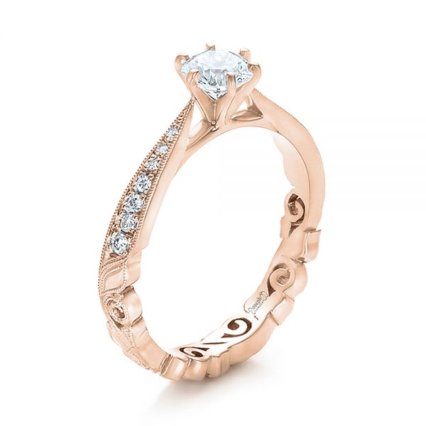 14k Rose Gold 14k Rose Gold Custom Organic Diamond Engagement Ring - Three-Quarter View -  100652