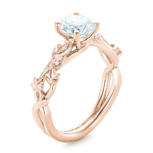 18k Rose Gold 18k Rose Gold Custom Organic Diamond Engagement Ring - Three-Quarter View -  102313