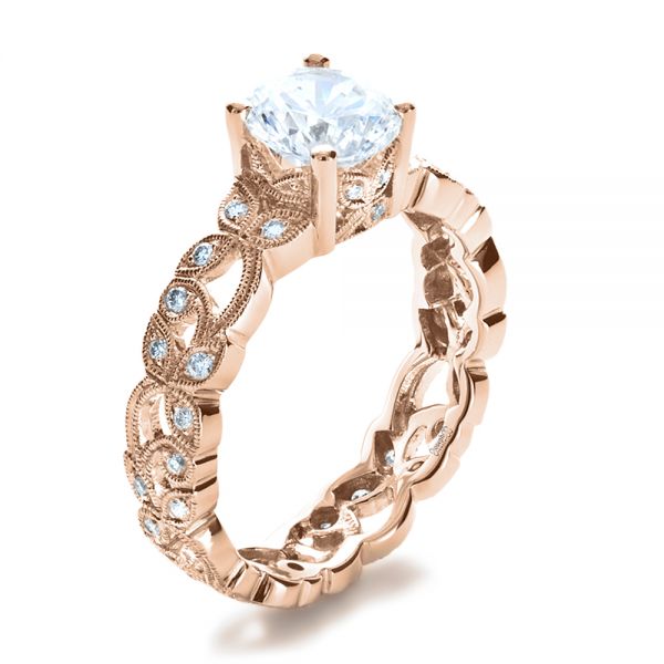 14k Rose Gold 14k Rose Gold Custom Organic Diamond Engagement Ring - Three-Quarter View -  1173