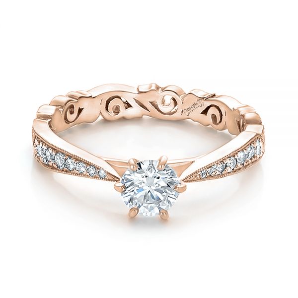 18k Rose Gold 18k Rose Gold Custom Organic Diamond Engagement Ring - Flat View -  100652