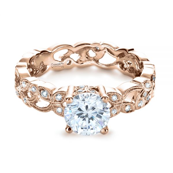 18k Rose Gold 18k Rose Gold Custom Organic Diamond Engagement Ring - Flat View -  1173