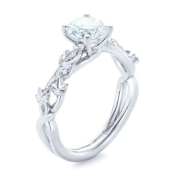 18k White Gold 18k White Gold Custom Organic Diamond Engagement Ring - Three-Quarter View -  102313