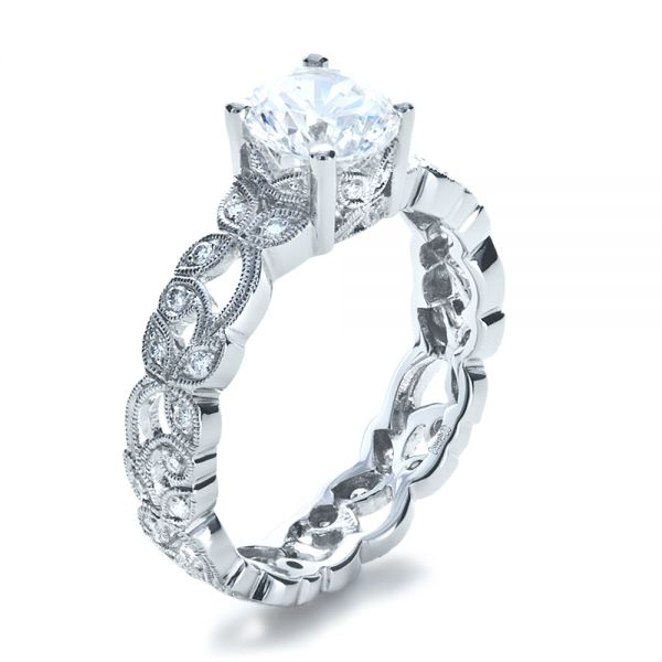 18k White Gold Custom Organic Diamond Engagement Ring - Three-Quarter View -  1173