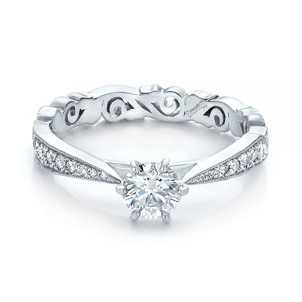14k White Gold Custom Organic Diamond Engagement Ring - Flat View -  100652