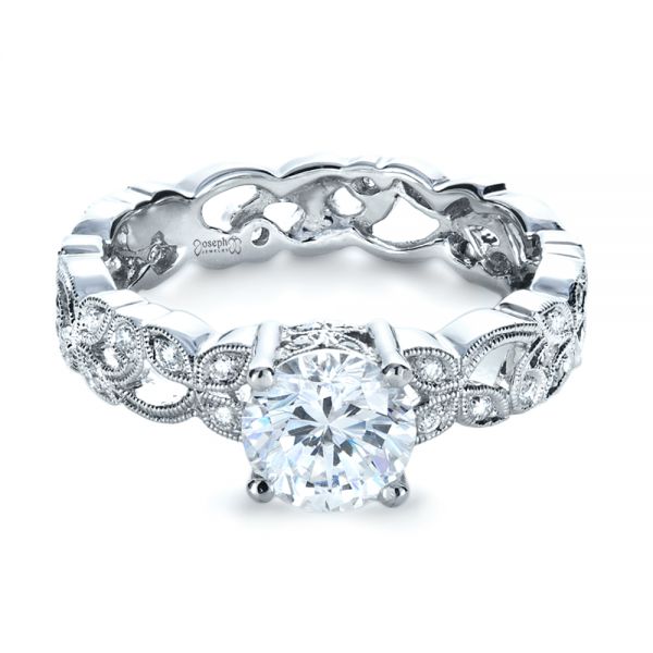 18k White Gold Custom Organic Diamond Engagement Ring - Flat View -  1173