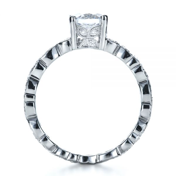 18k White Gold Custom Organic Diamond Engagement Ring - Front View -  1173