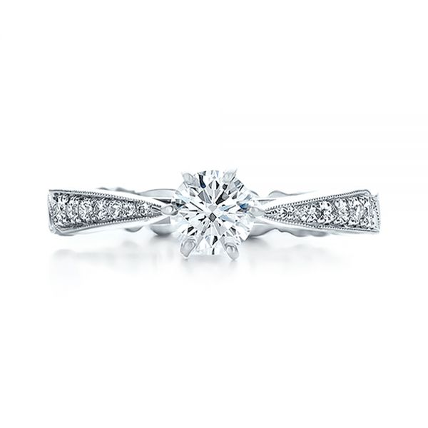 14k White Gold Custom Organic Diamond Engagement Ring - Top View -  100652