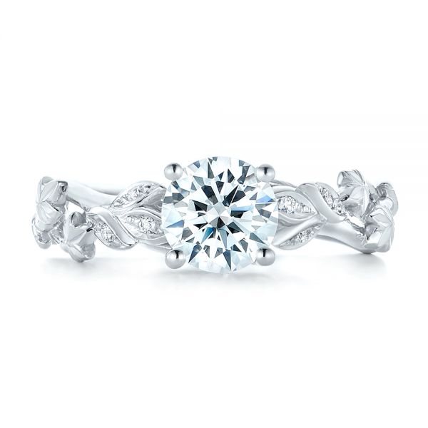 14k White Gold Custom Organic Diamond Engagement Ring - Top View -  102313