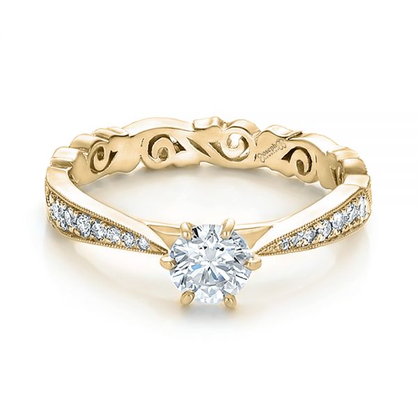 18k Yellow Gold 18k Yellow Gold Custom Organic Diamond Engagement Ring - Flat View -  100652