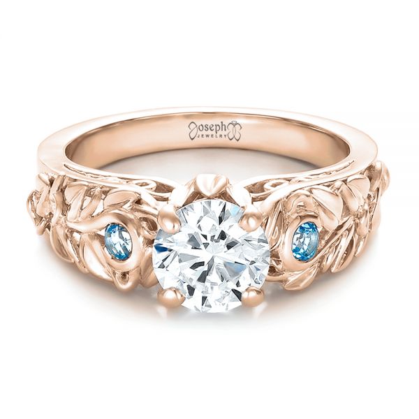 18k Rose Gold 18k Rose Gold Custom Organic Diamond And Blue Topaz Engagement Ring - Flat View -  100600