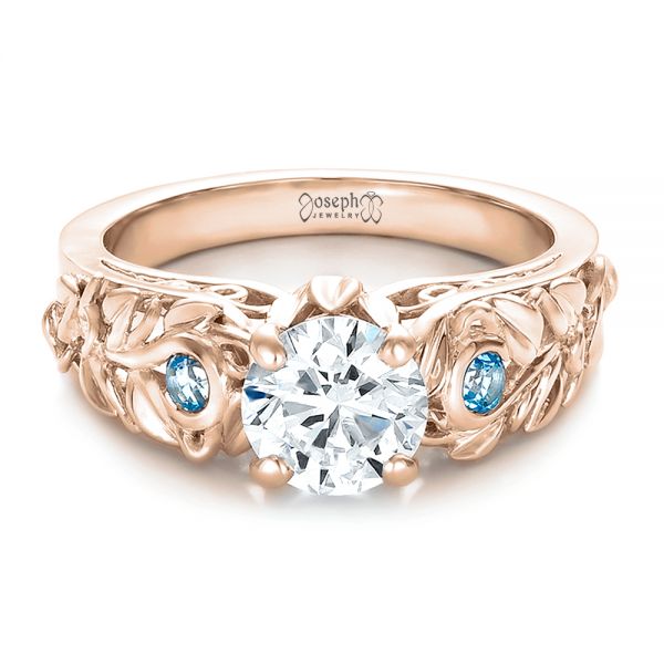 18k Rose Gold 18k Rose Gold Custom Organic Diamond And Blue Topaz Engagement Ring - Flat View - 100600