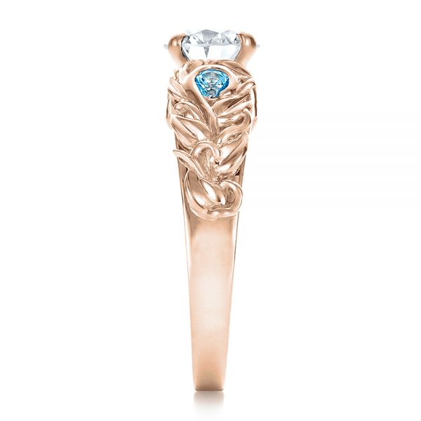 18k Rose Gold 18k Rose Gold Custom Organic Diamond And Blue Topaz Engagement Ring - Side View - 100600