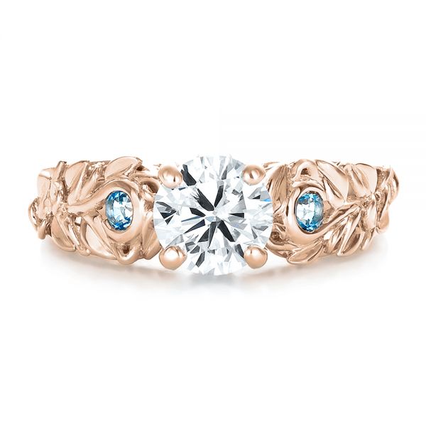 18k Rose Gold 18k Rose Gold Custom Organic Diamond And Blue Topaz Engagement Ring - Top View -  100600