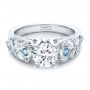14k White Gold 14k White Gold Custom Organic Diamond And Blue Topaz Engagement Ring - Flat View -  100600 - Thumbnail