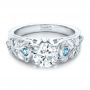 18k White Gold Custom Organic Diamond And Blue Topaz Engagement Ring - Flat View -  100600 - Thumbnail