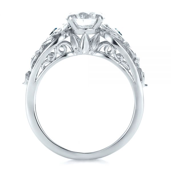 18k White Gold Custom Organic Diamond And Blue Topaz Engagement Ring - Front View - 100600