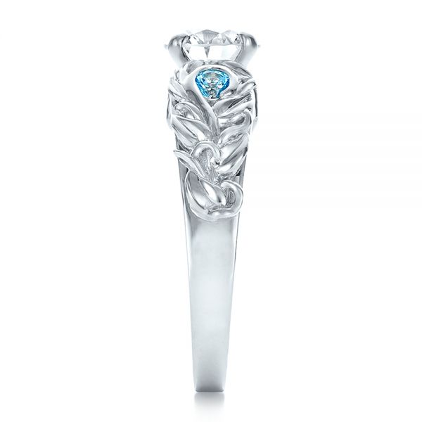 18k White Gold Custom Organic Diamond And Blue Topaz Engagement Ring - Side View - 100600