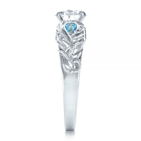 18k White Gold Custom Organic Diamond And Blue Topaz Engagement Ring - Side View -  100600