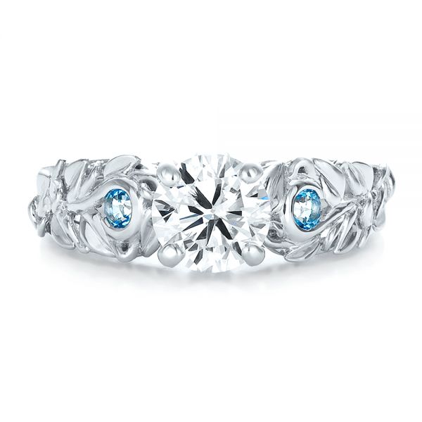 14k White Gold 14k White Gold Custom Organic Diamond And Blue Topaz Engagement Ring - Top View -  100600