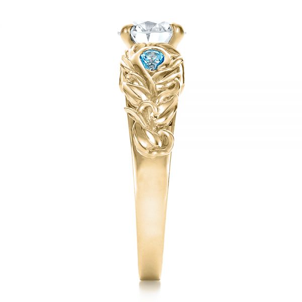 18k Yellow Gold 18k Yellow Gold Custom Organic Diamond And Blue Topaz Engagement Ring - Side View -  100600