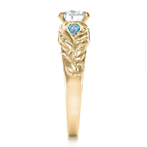 18k Yellow Gold 18k Yellow Gold Custom Organic Diamond And Blue Topaz Engagement Ring - Side View - 100600
