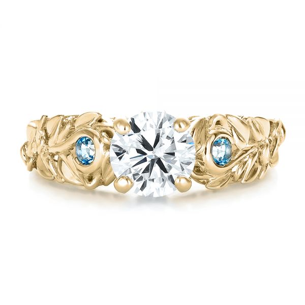 18k Yellow Gold 18k Yellow Gold Custom Organic Diamond And Blue Topaz Engagement Ring - Top View -  100600