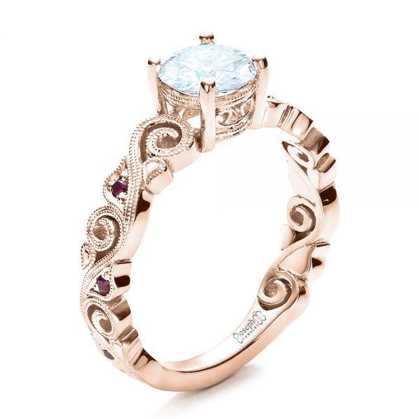 14k Rose Gold 14k Rose Gold Custom Organic Engagement Ring - Three-Quarter View - 1466