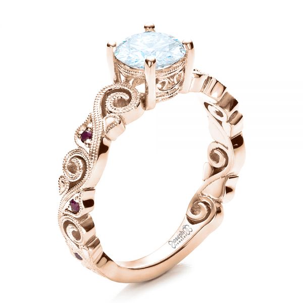 14k Rose Gold 14k Rose Gold Custom Organic Engagement Ring - Three-Quarter View -  1466