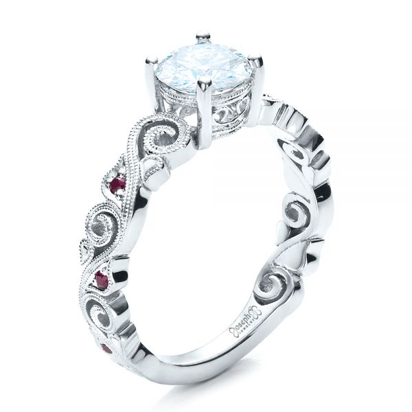 18k White Gold Custom Organic Engagement Ring - Three-Quarter View - 1466