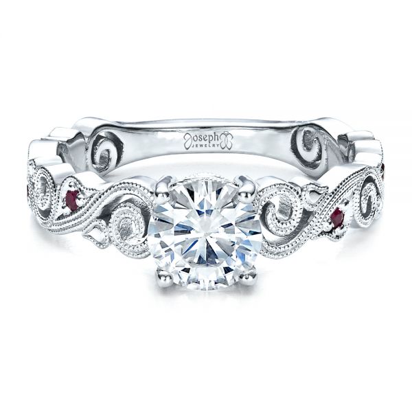 18k White Gold Custom Organic Engagement Ring - Flat View - 1466