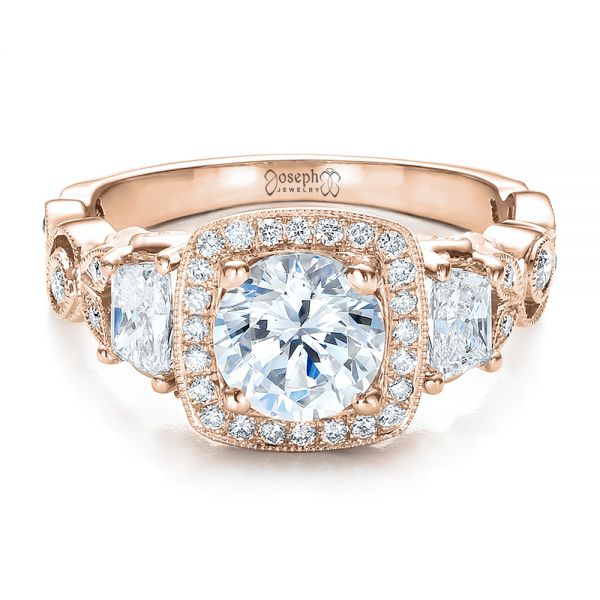 18k Rose Gold 18k Rose Gold Custom Organic Engagement Ring With Halo - Flat View - 100095