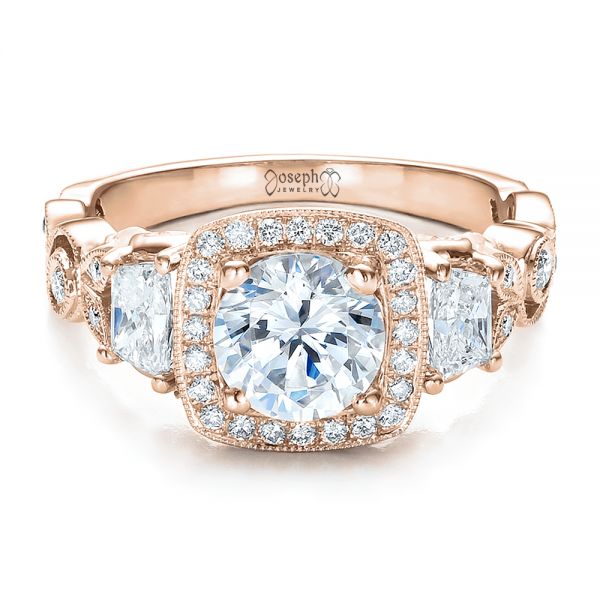 18k Rose Gold 18k Rose Gold Custom Organic Engagement Ring With Halo - Flat View -  100095