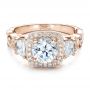 18k Rose Gold 18k Rose Gold Custom Organic Engagement Ring With Halo - Flat View -  100095 - Thumbnail