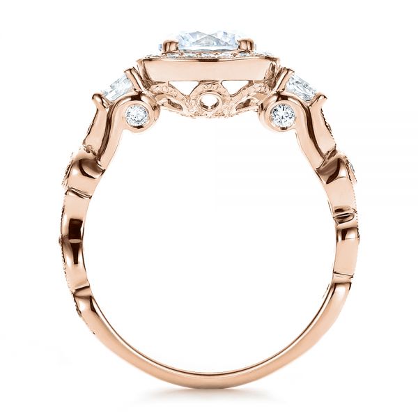 14k Rose Gold 14k Rose Gold Custom Organic Engagement Ring With Halo - Front View -  100095