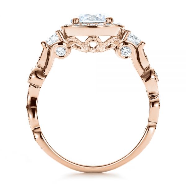 18k Rose Gold 18k Rose Gold Custom Organic Engagement Ring With Halo - Front View - 100095