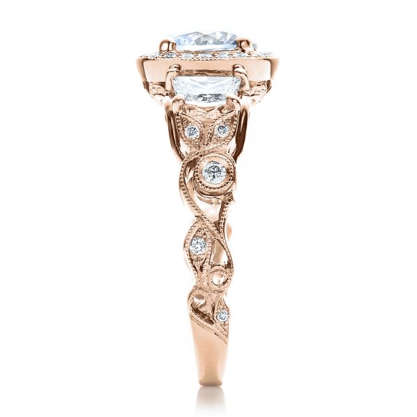 18k Rose Gold 18k Rose Gold Custom Organic Engagement Ring With Halo - Side View -  100095