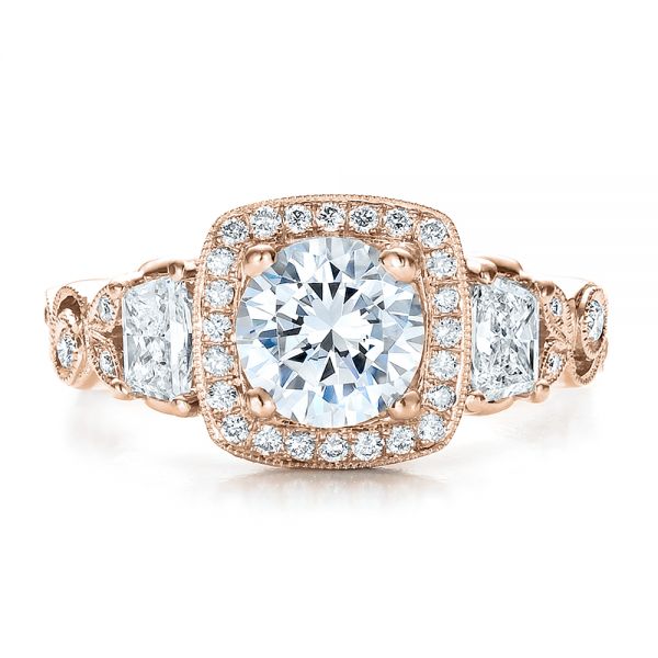18k Rose Gold 18k Rose Gold Custom Organic Engagement Ring With Halo - Top View - 100095
