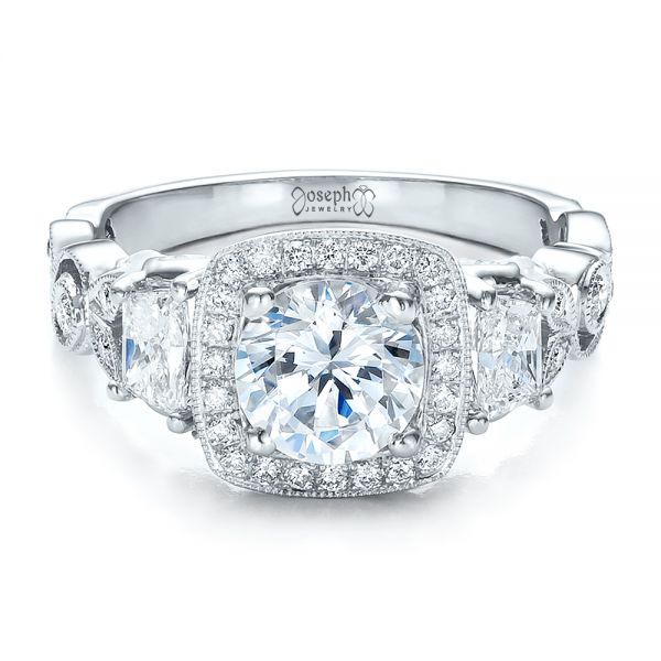  Platinum Platinum Custom Organic Engagement Ring With Halo - Flat View -  100095