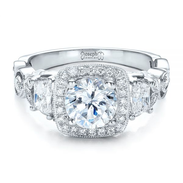 18k White Gold Custom Organic Engagement Ring With Halo - Flat View - 100095