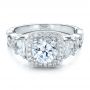 18k White Gold Custom Organic Engagement Ring With Halo - Flat View -  100095 - Thumbnail