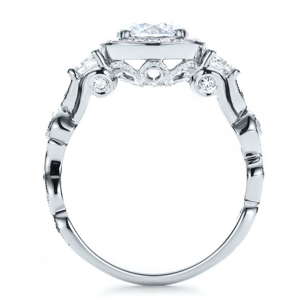 18k White Gold Custom Organic Engagement Ring With Halo - Front View -  100095